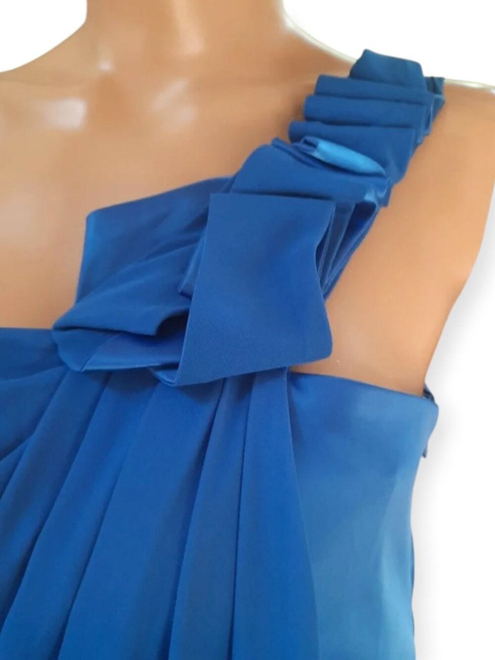 Max & Cleo One Shoulder Cocktail Dress Women’s Size 4 Blue Ruffle Mini - Picture 8 of 14